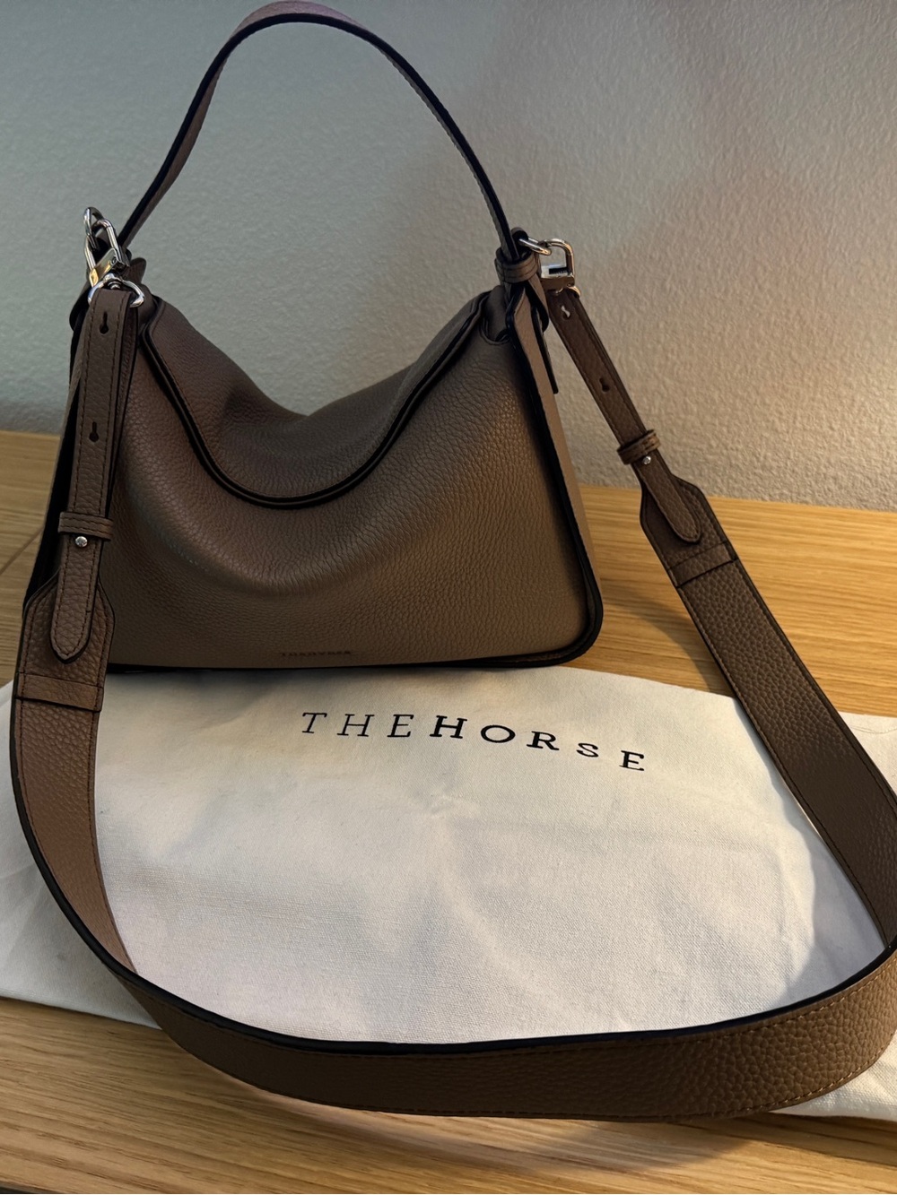 The Horse Clementine — Taupe Pebbled Leather Shoulder Bag